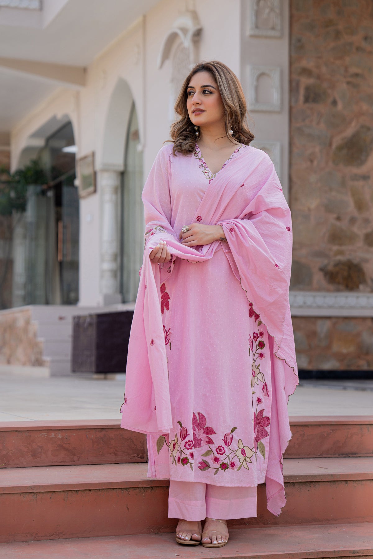 MUSKAAN BLUSH PINK PURE COTTON FLORAL SUIT SET