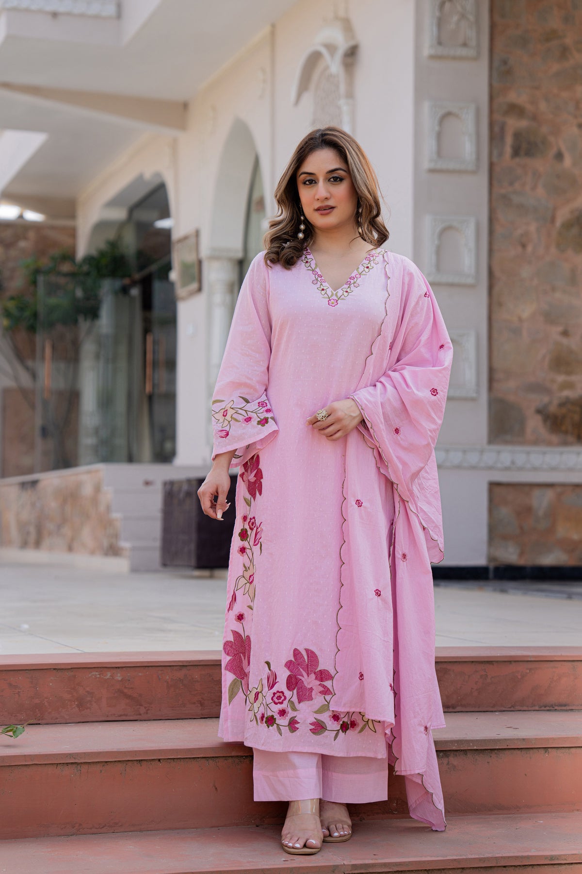 MUSKAAN BLUSH PINK PURE COTTON FLORAL SUIT SET