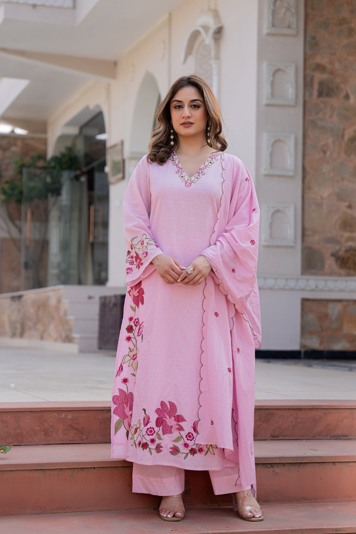 MUSKAAN BLUSH PINK PURE COTTON FLORAL SUIT SET