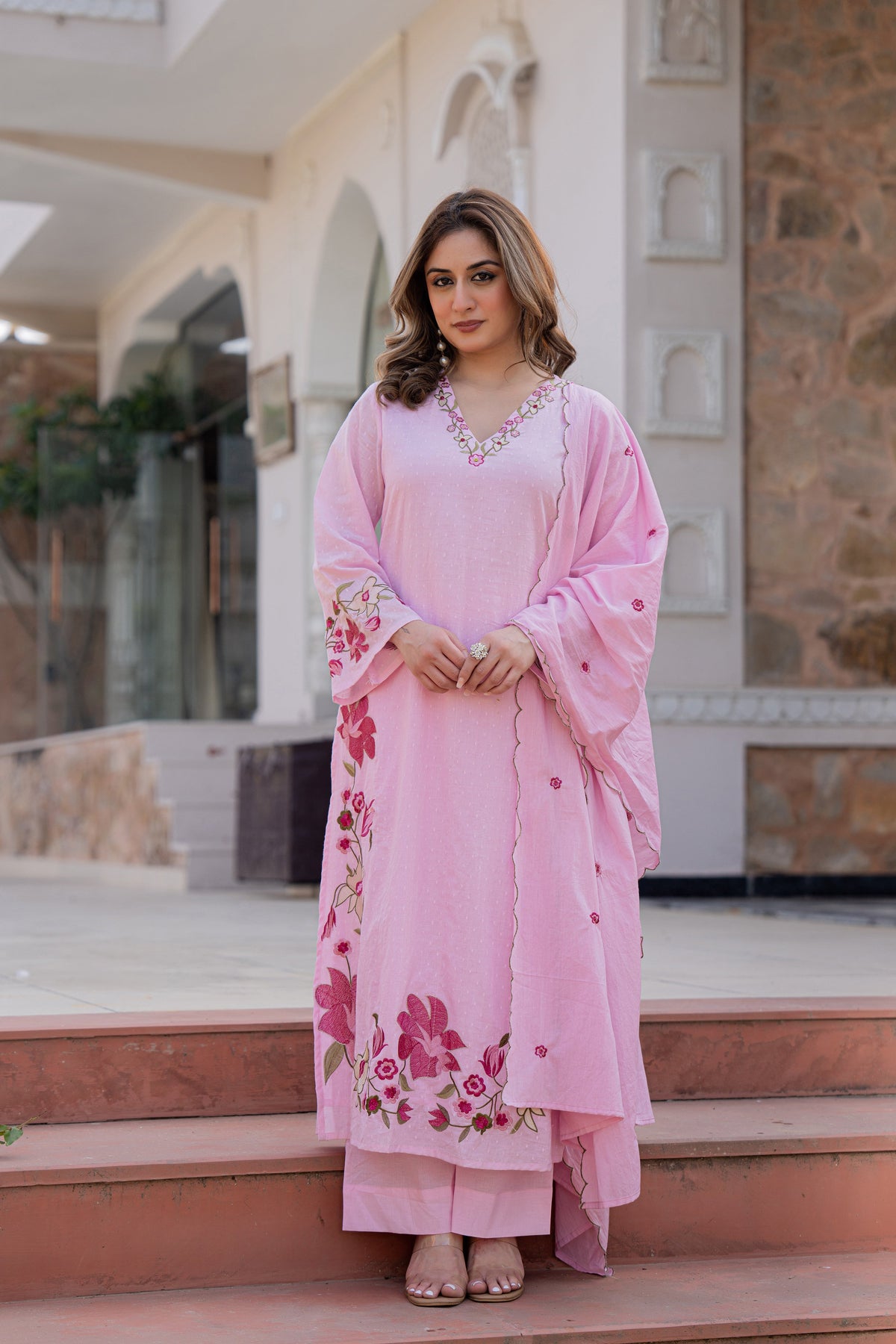 MUSKAAN BLUSH PINK PURE COTTON FLORAL SUIT SET