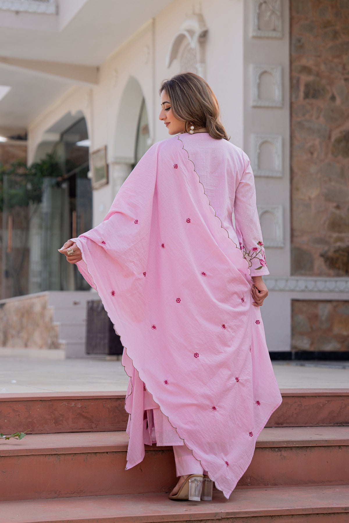 MUSKAAN BLUSH PINK PURE COTTON FLORAL SUIT SET