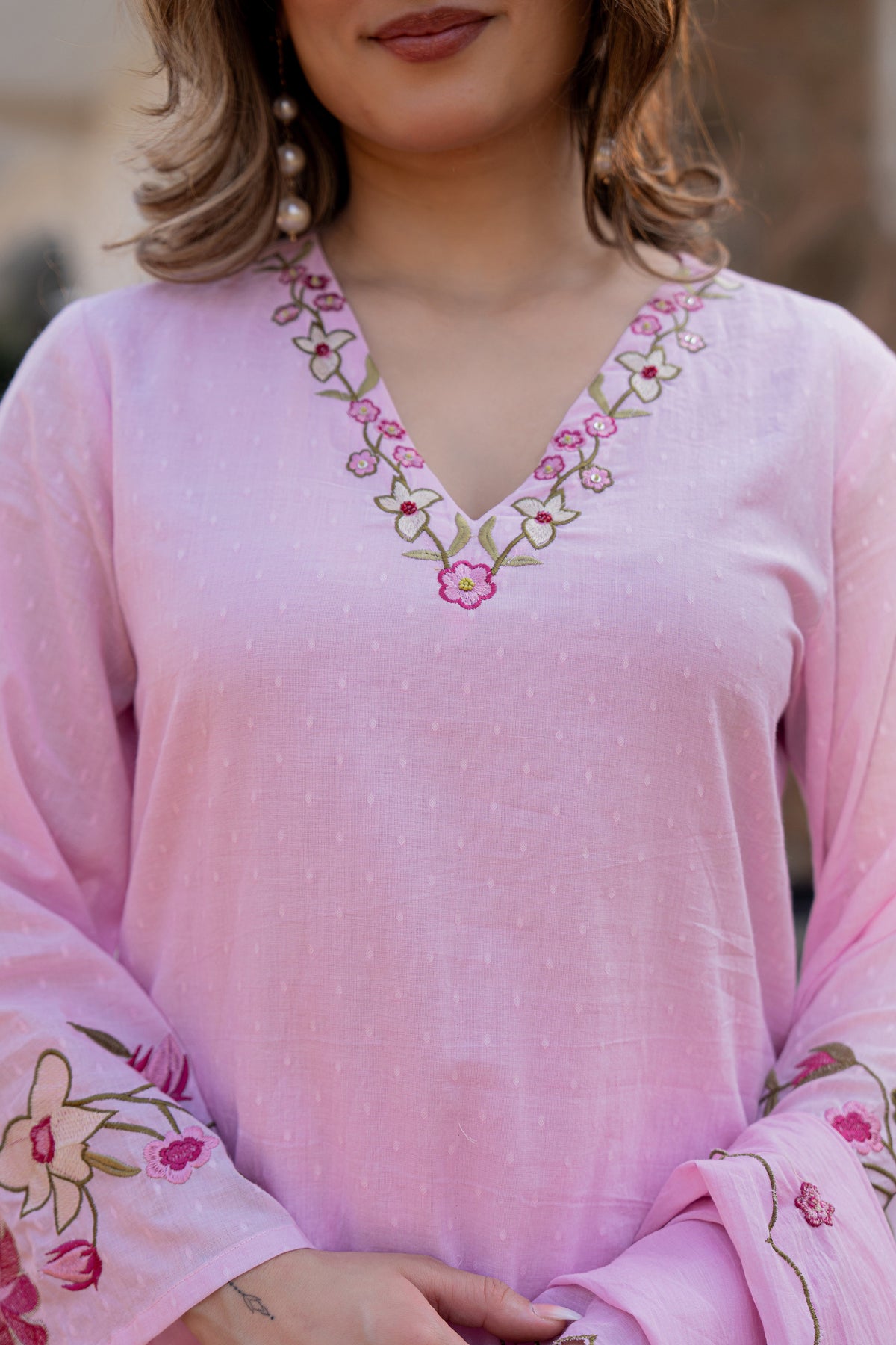 MUSKAAN BLUSH PINK PURE COTTON FLORAL SUIT SET