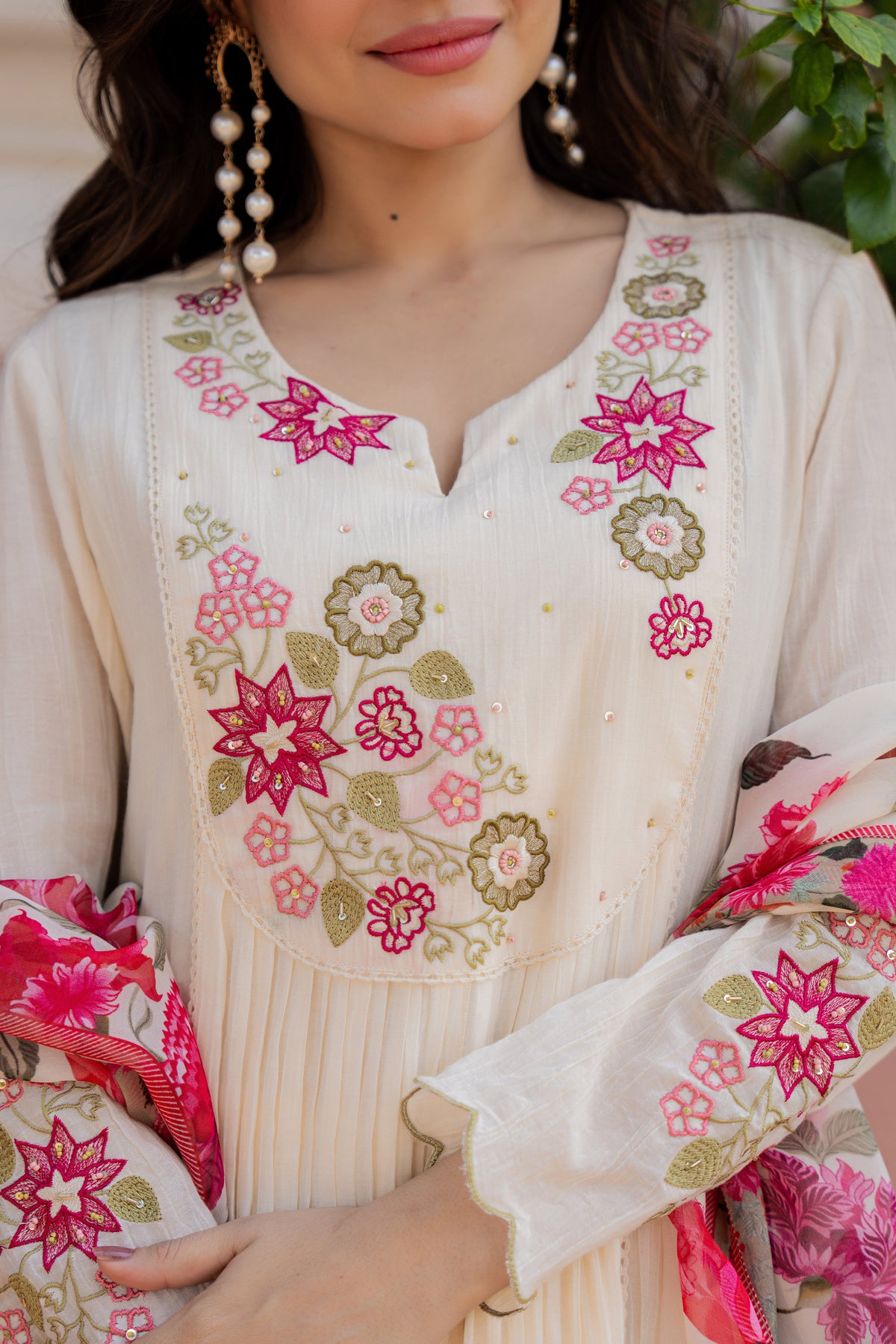 RIMJHIM CREAM FLORAL PREMIUM MUL COTTON SUIT SET