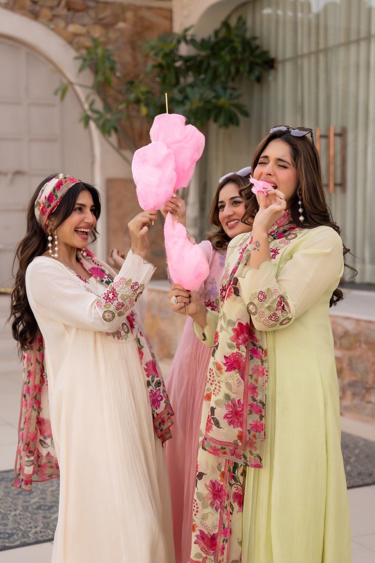 RIMJHIM CREAM FLORAL PREMIUM MUL COTTON SUIT SET