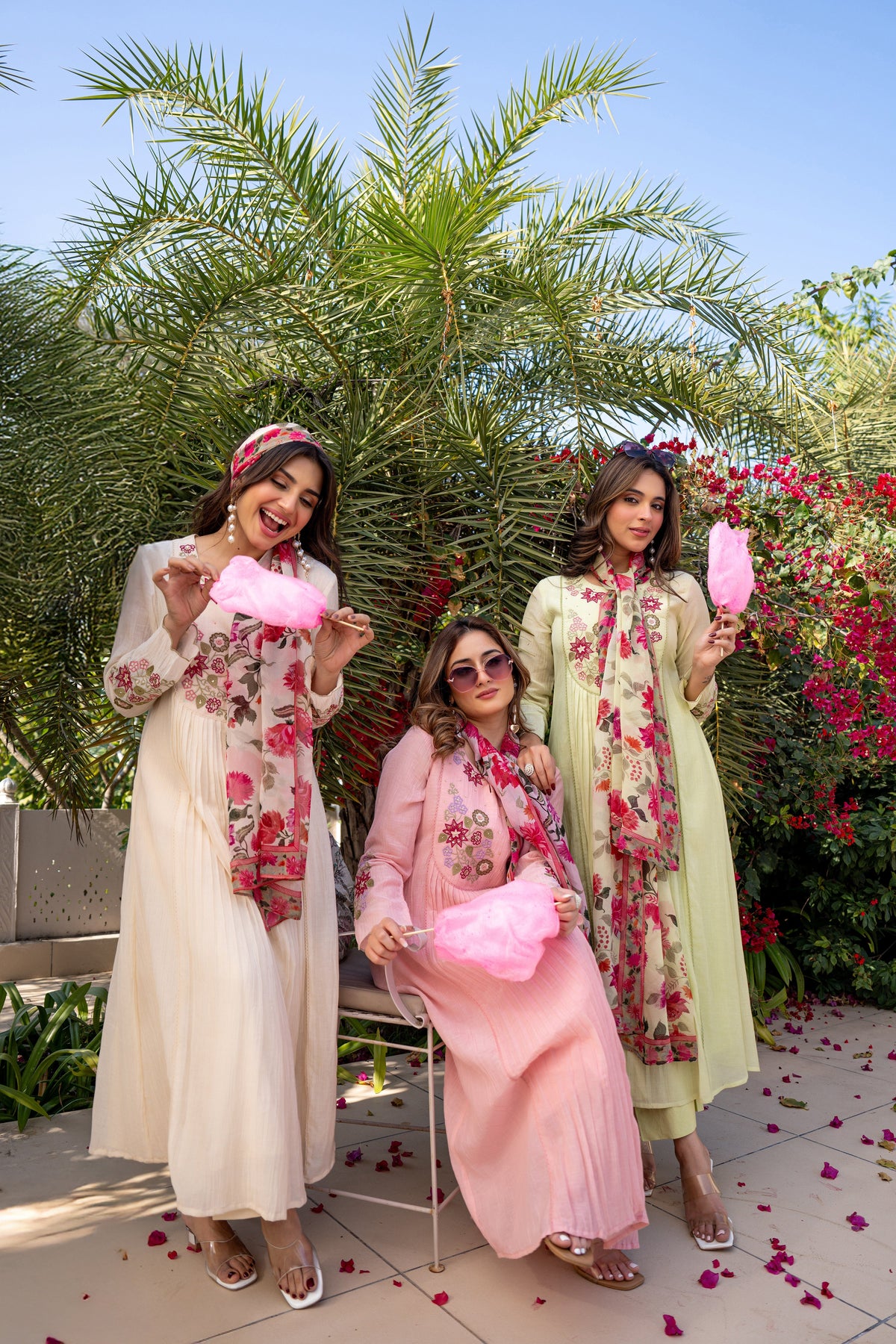 RIMJHIM CREAM FLORAL PREMIUM MUL COTTON SUIT SET