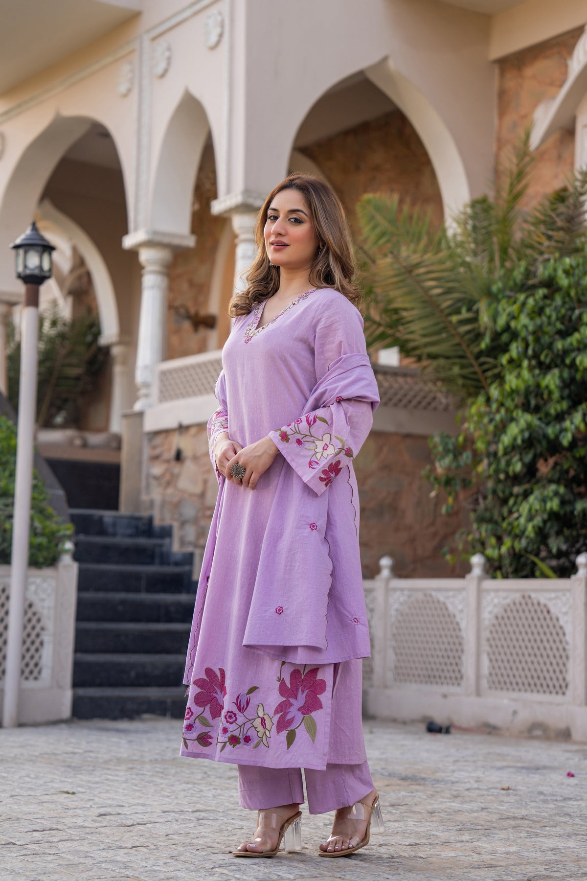 MUSKAAN LILAC PURE COTTON FLORAL SUIT SET