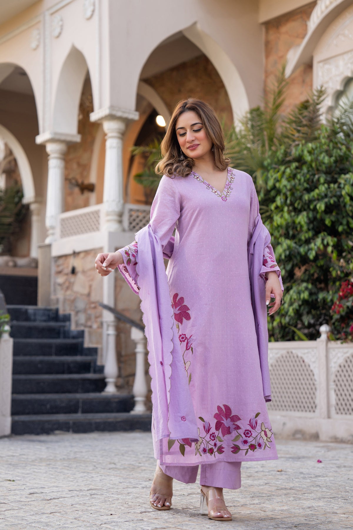 MUSKAAN LILAC PURE COTTON FLORAL SUIT SET