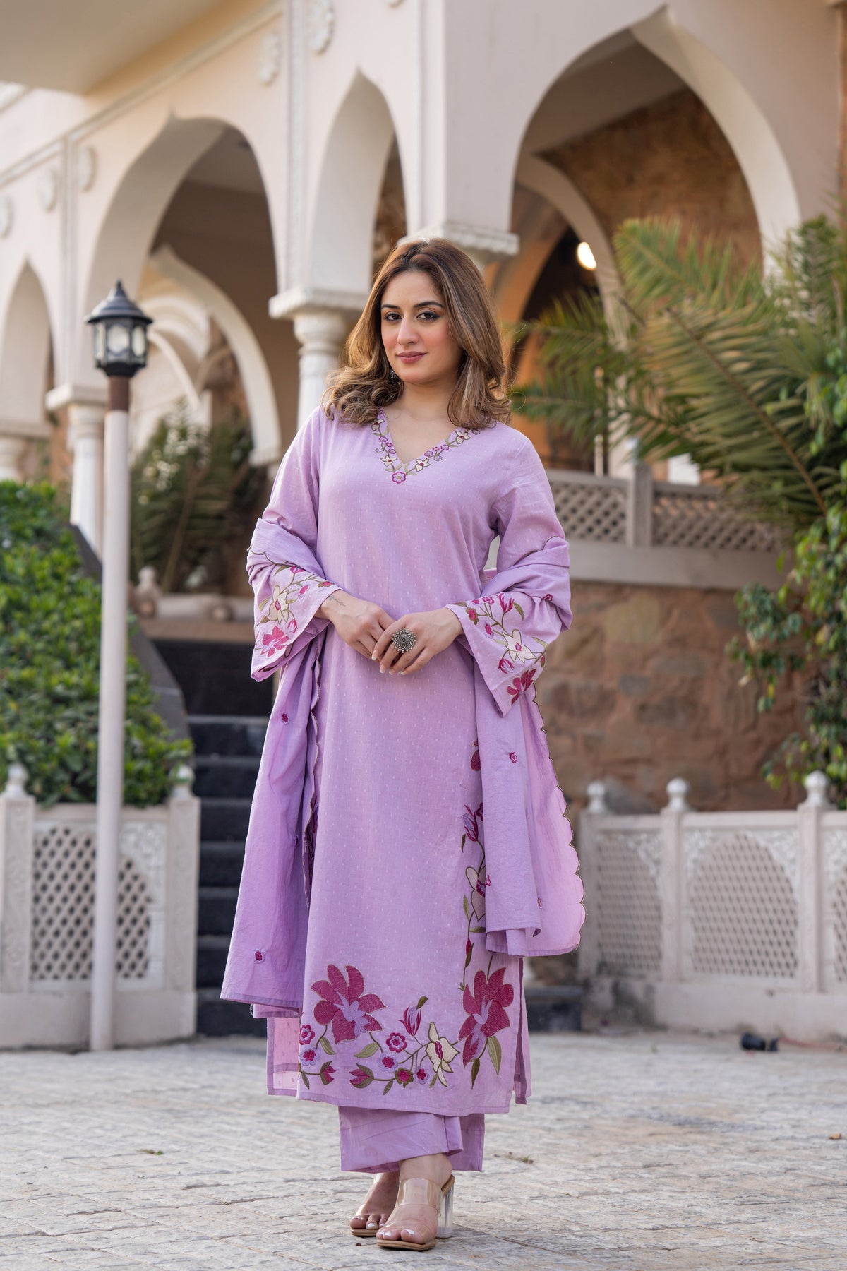 MUSKAAN LILAC PURE COTTON FLORAL SUIT SET