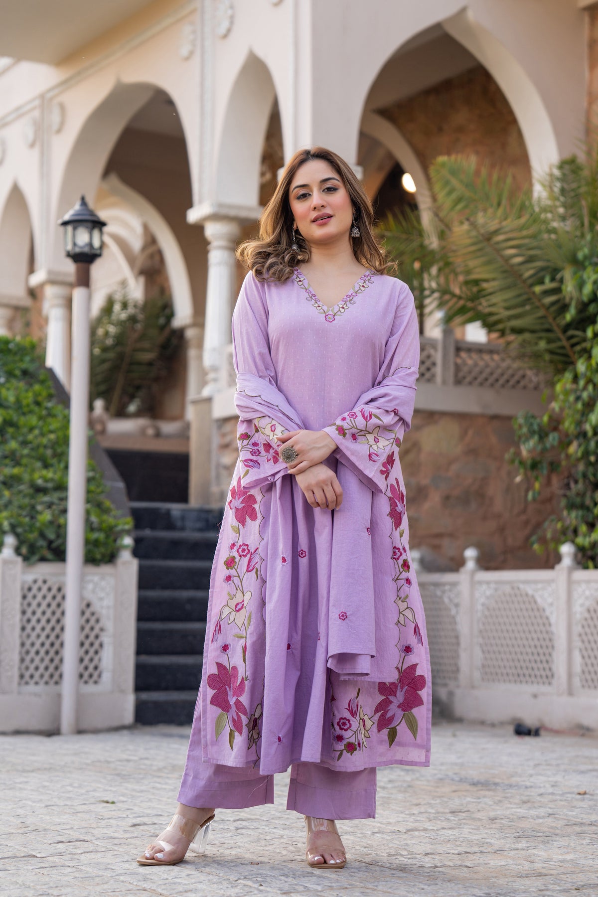 MUSKAAN LILAC PURE COTTON FLORAL SUIT SET