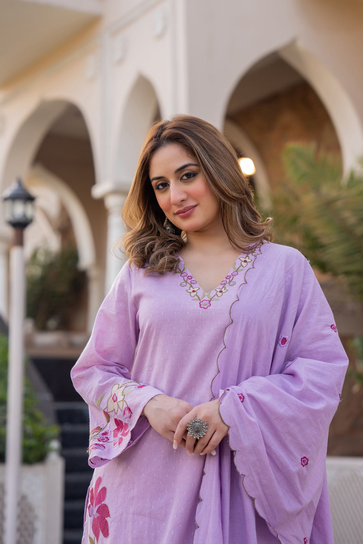 MUSKAAN LILAC PURE COTTON FLORAL SUIT SET
