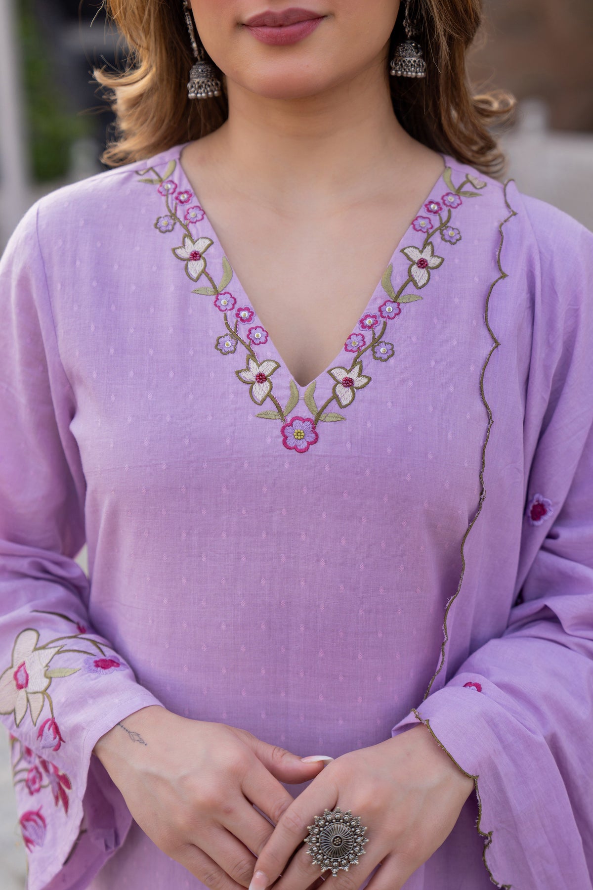 MUSKAAN LILAC PURE COTTON FLORAL SUIT SET