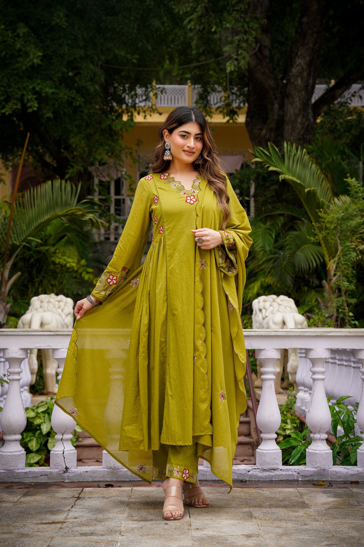SANJANA OLIVE GREEN COTTON SUIT SET