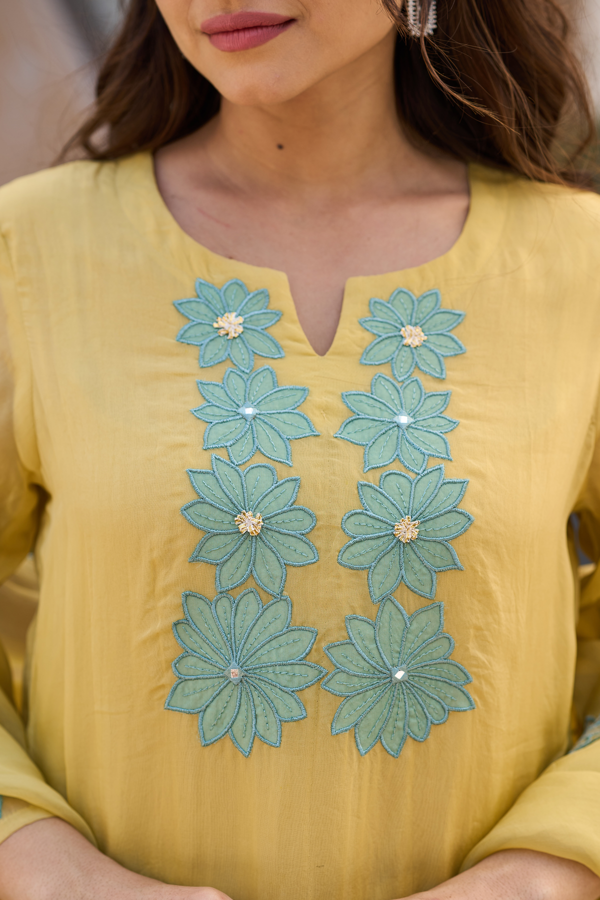 TARA YELLOW EMBROIDERED ORGANZA SUIT SET
