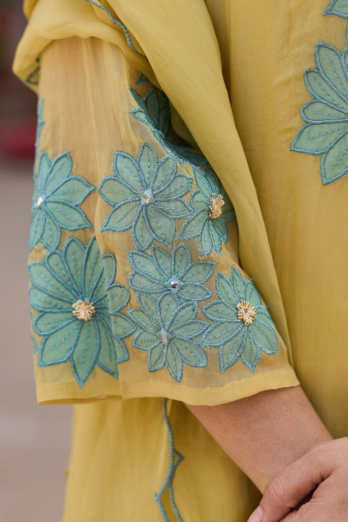 TARA YELLOW EMBROIDERED ORGANZA SUIT SET