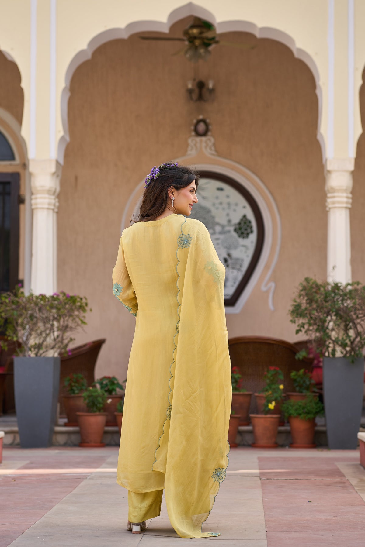 TARA YELLOW EMBROIDERED ORGANZA SUIT SET