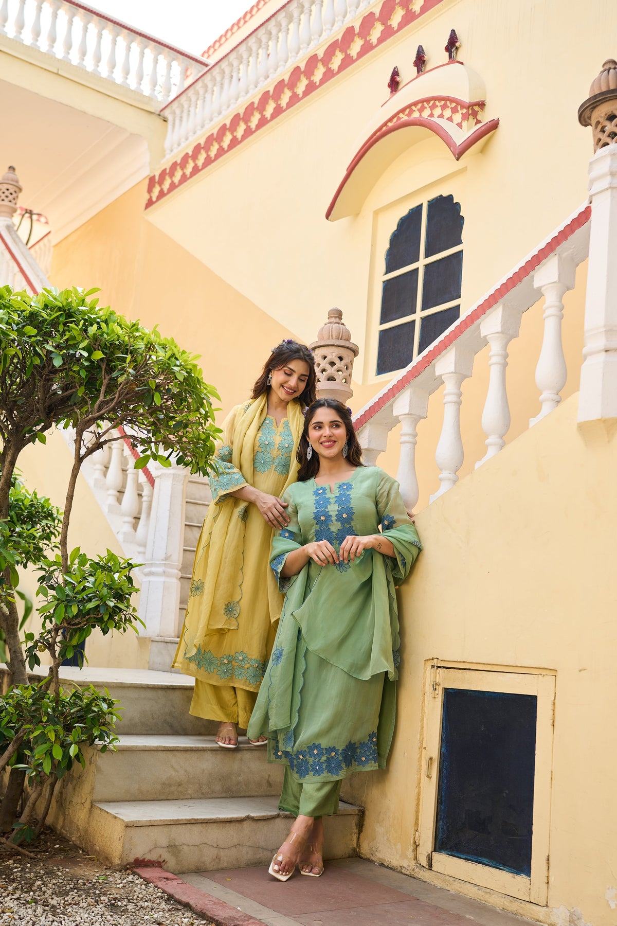 TARA YELLOW EMBROIDERED ORGANZA SUIT SET