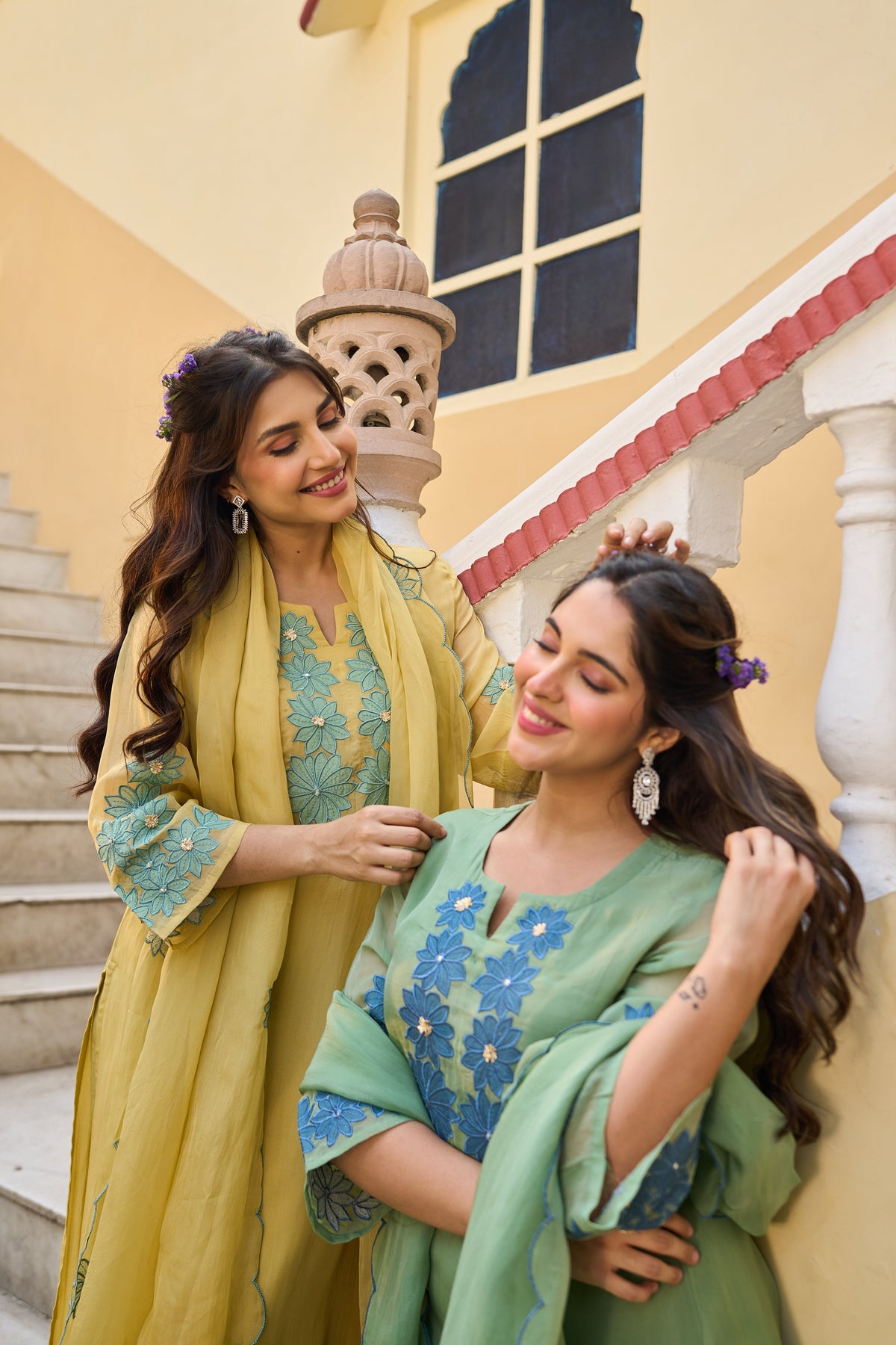 TARA YELLOW EMBROIDERED ORGANZA SUIT SET