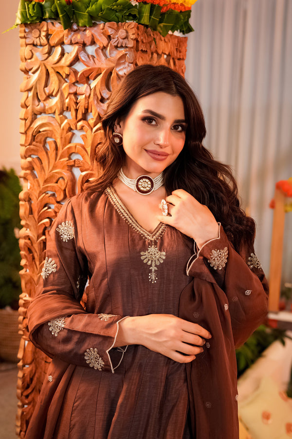 ROZA MOCHA SANTOORI SILK SUIT SET