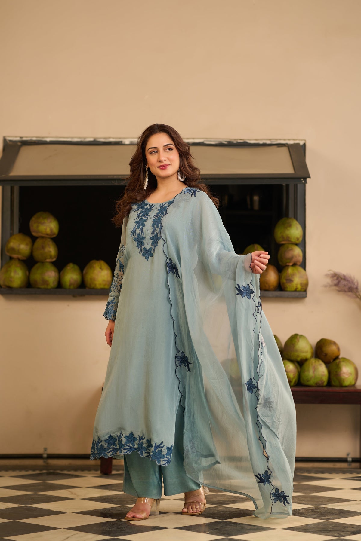 KUDRAT POWDER BLUE ORGANZA SUIT SET