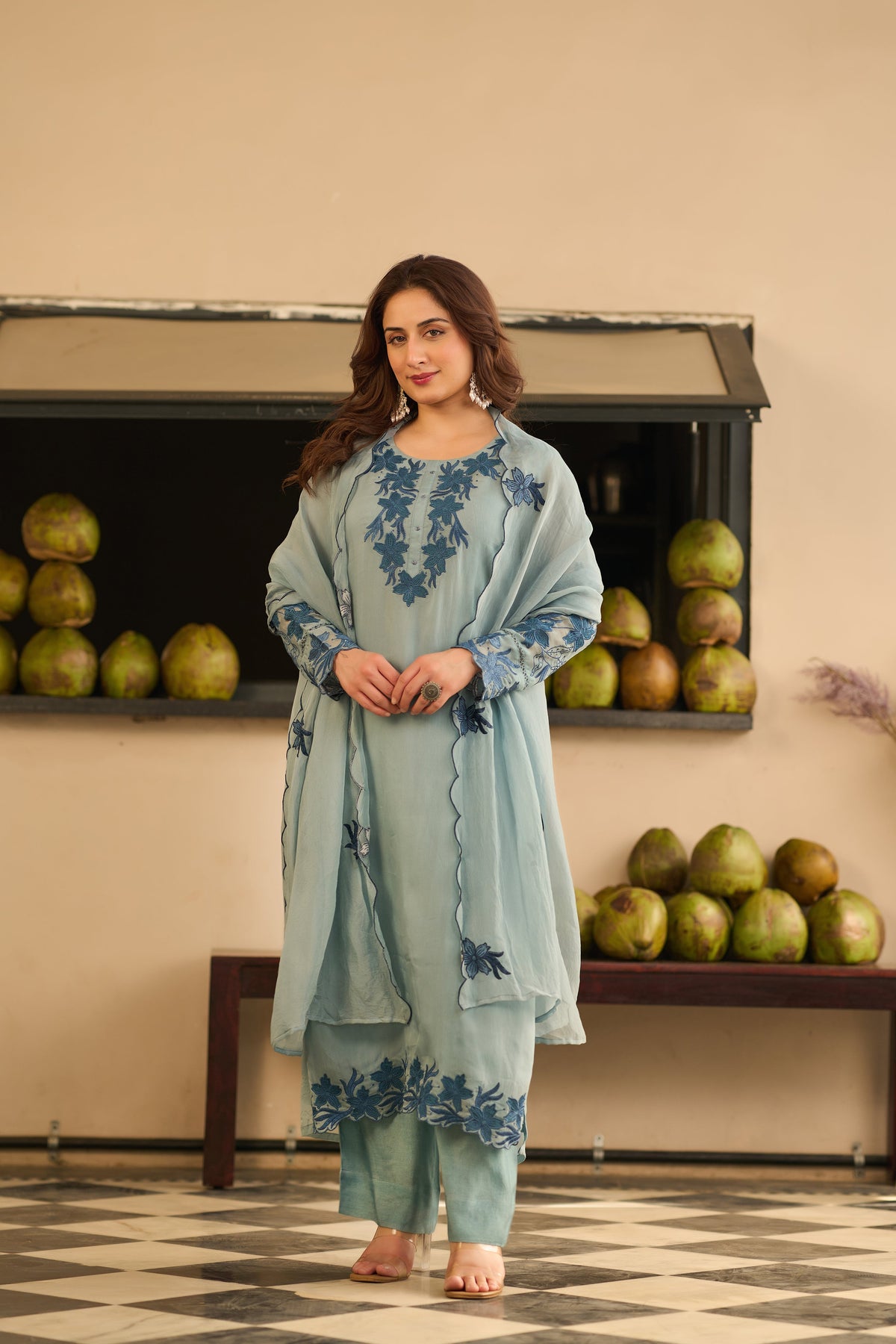 KUDRAT POWDER BLUE ORGANZA SUIT SET
