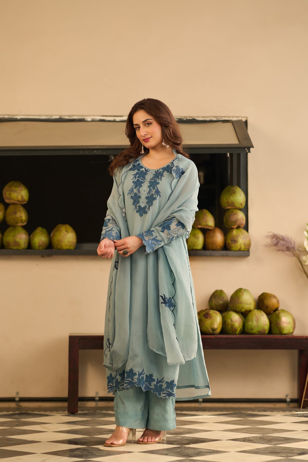 KUDRAT POWDER BLUE ORGANZA SUIT SET