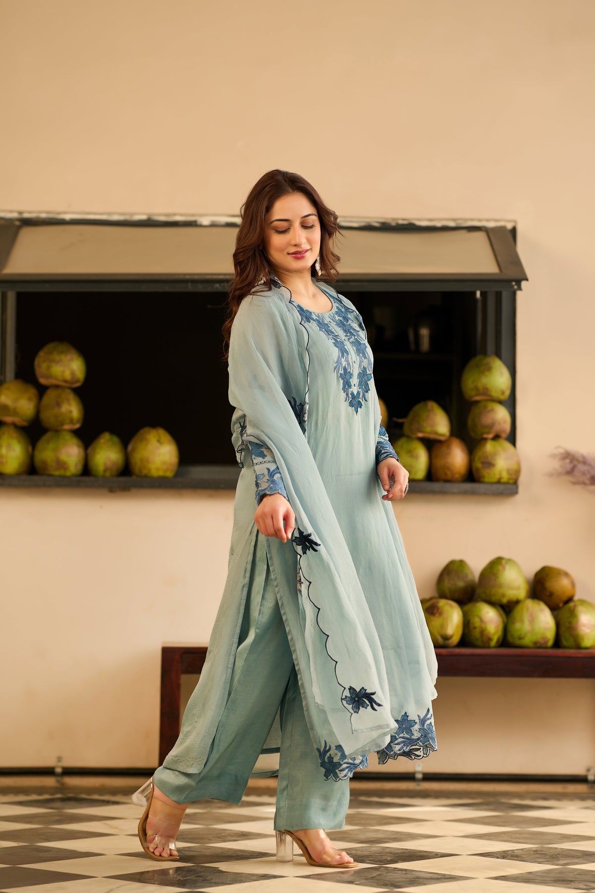 KUDRAT POWDER BLUE ORGANZA SUIT SET