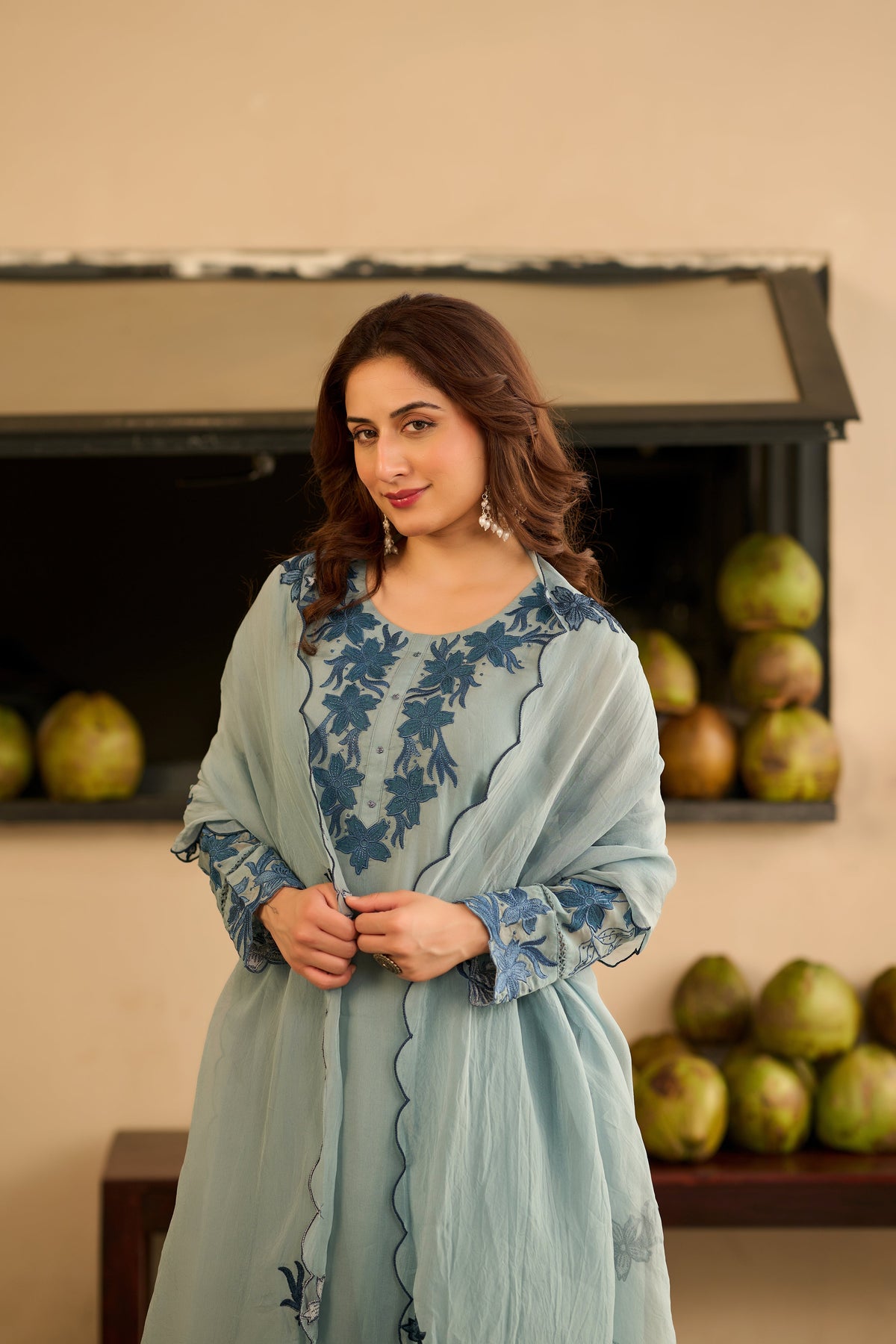 KUDRAT POWDER BLUE ORGANZA SUIT SET