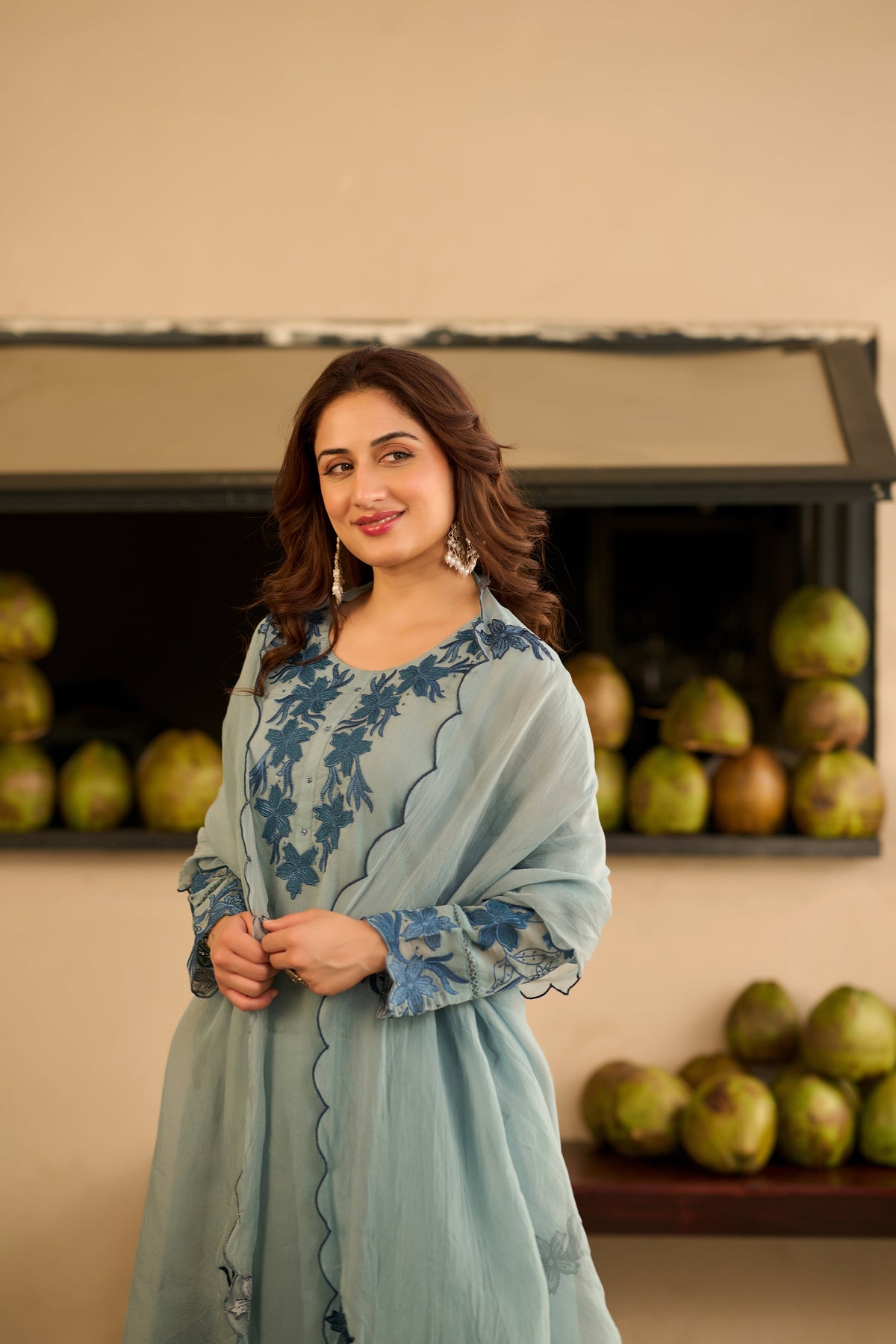 KUDRAT POWDER BLUE ORGANZA SUIT SET