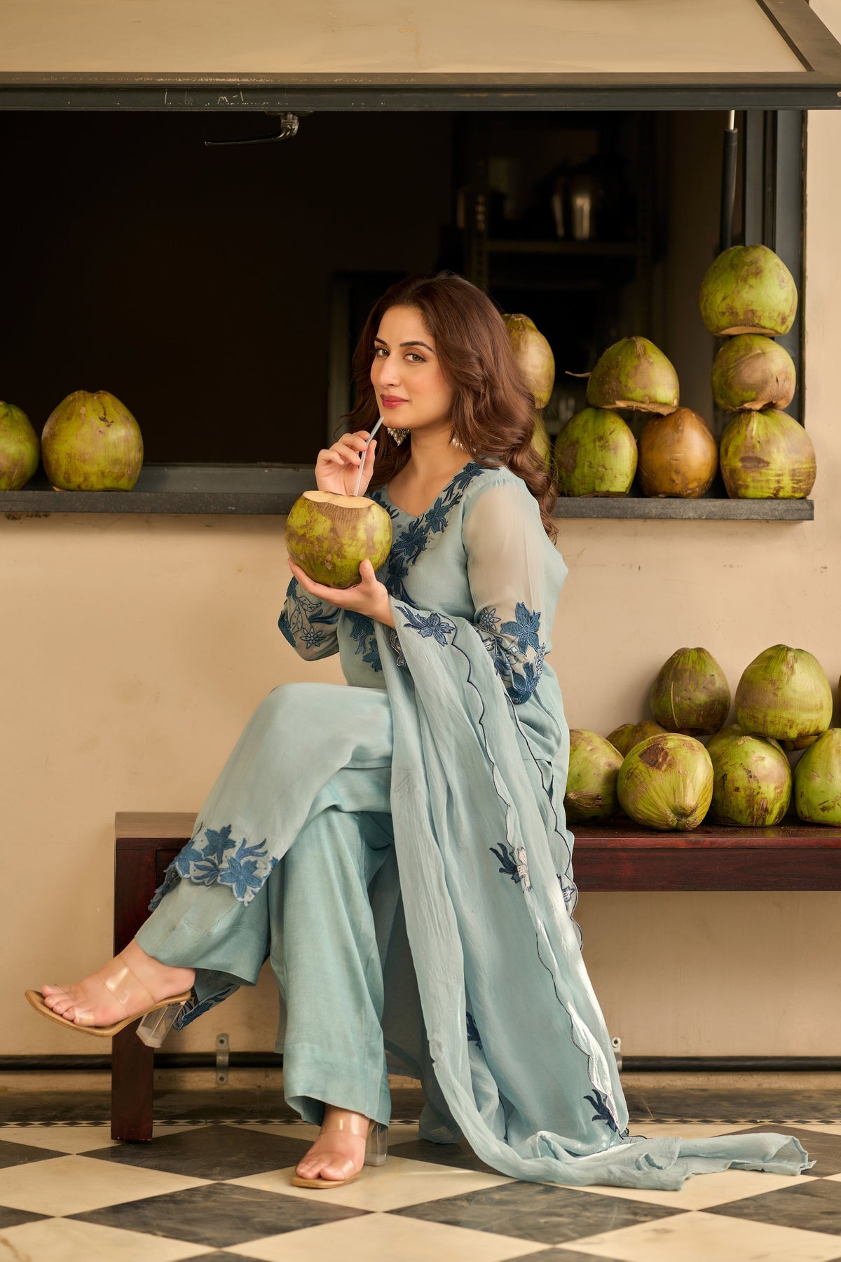 KUDRAT POWDER BLUE ORGANZA SUIT SET