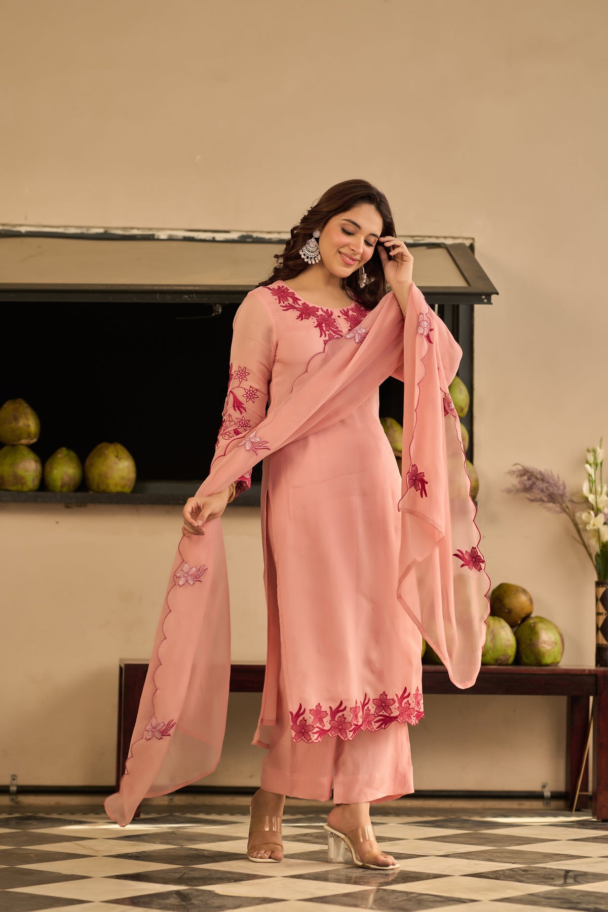 KUDRAT BLUSH PINK ORGANZA SUIT SET
