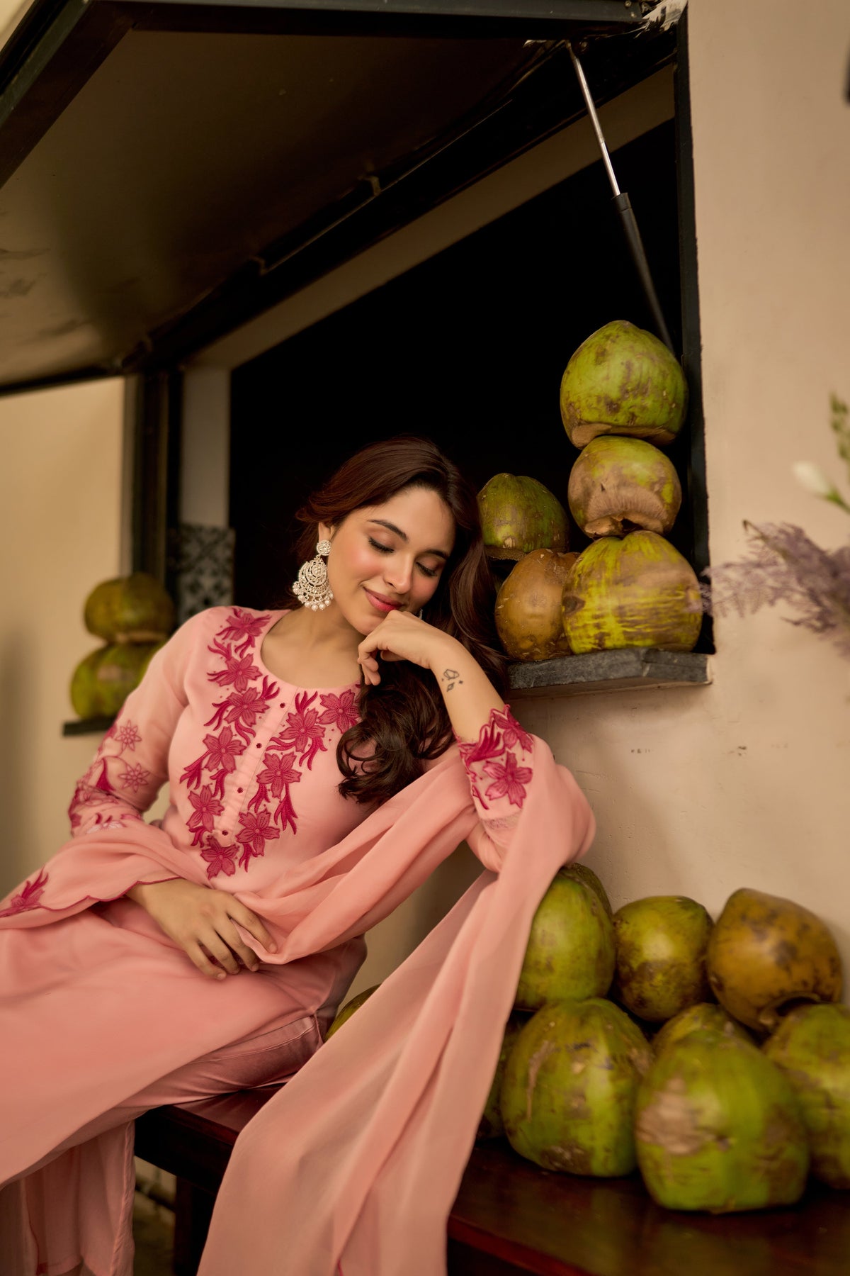 KUDRAT BLUSH PINK ORGANZA SUIT SET