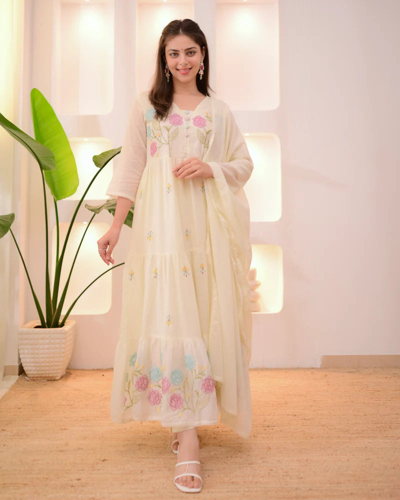 APSARA OFF WHITE MUL COTTON EMBROIDERED SUIT SET