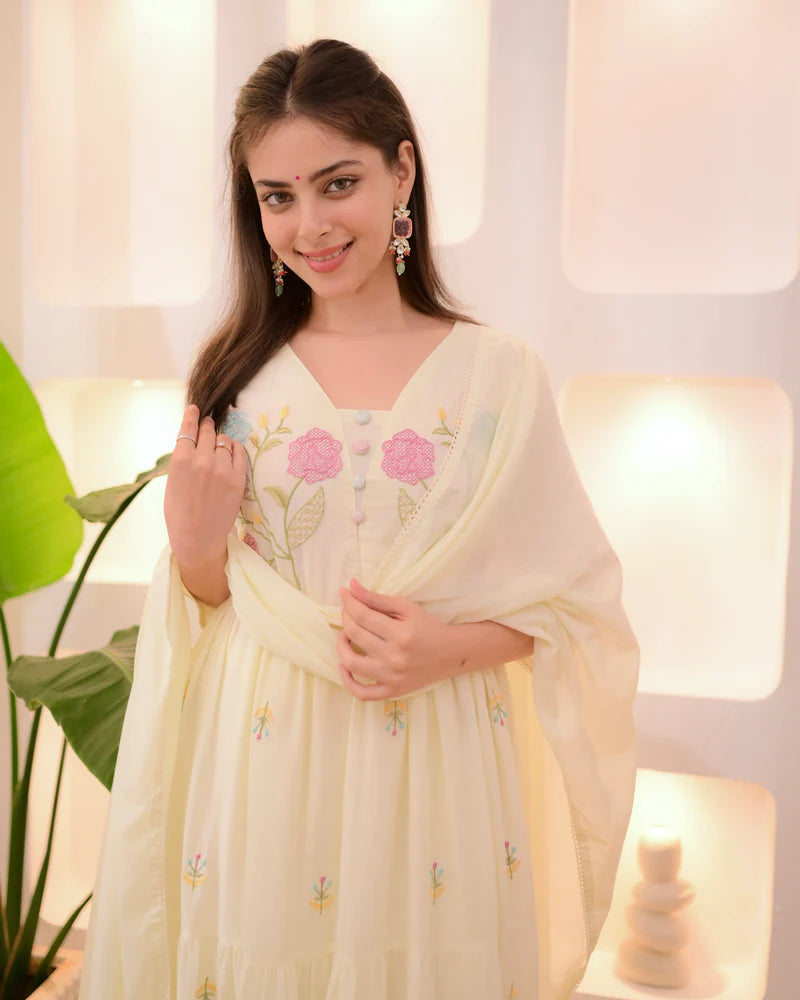 APSARA OFF WHITE MUL COTTON EMBROIDERED SUIT SET