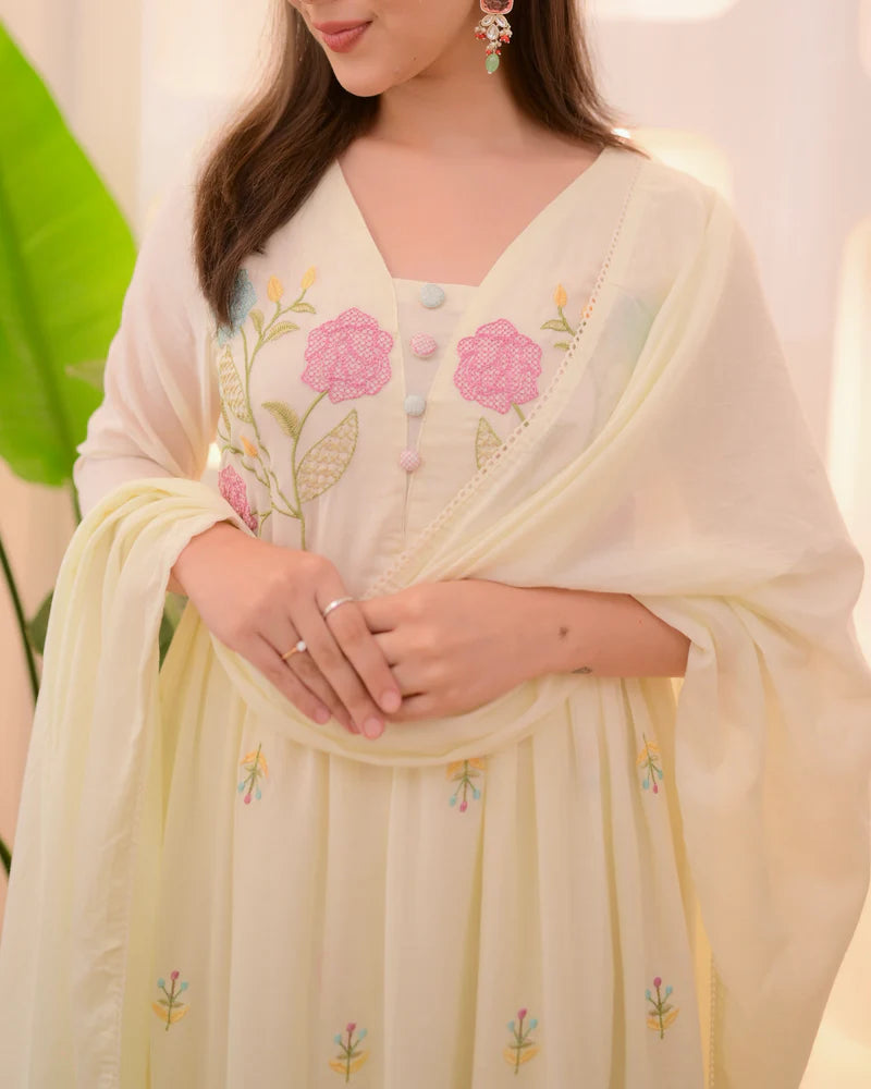 APSARA OFF WHITE MUL COTTON EMBROIDERED SUIT SET