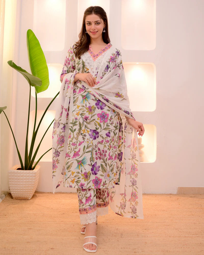 MARYAM OFF WHITE PURE COTTON PAKISTANI SUIT SET