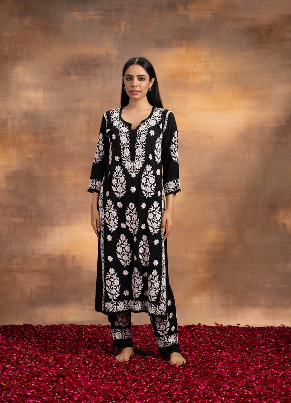 YUSRA BLACK MODAL CHIKANKARI KURTA PALAZZO SET