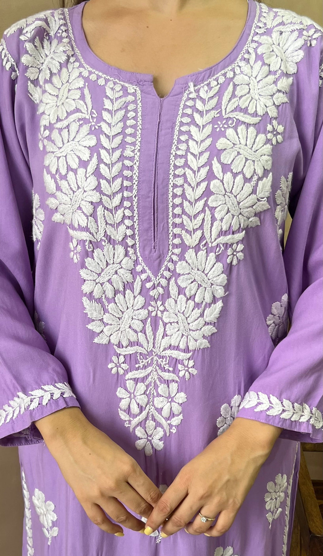 RANJHA LAVENDER PREMIUM RAYON CHIKANKARI LONG KURTA