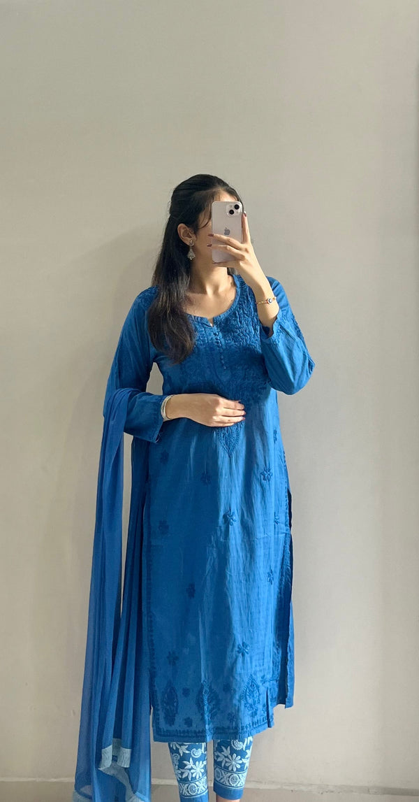 RUHI BLUE COTTON CHIKANKARI SET