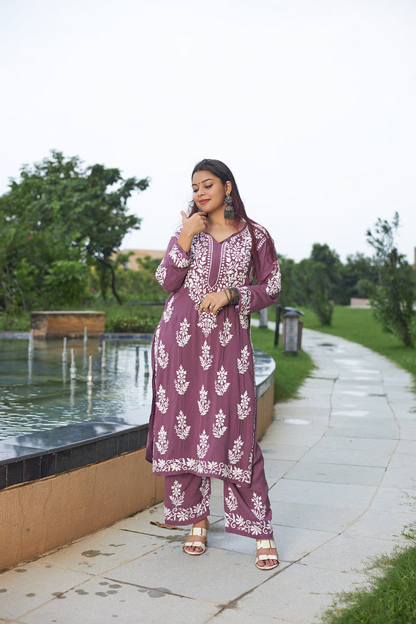 MEHER CHIKANKARI PREMIUM MODAL KURTA AND PALAZZO SET