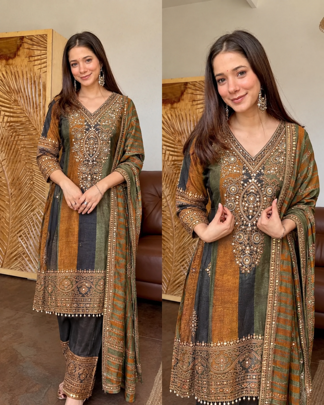 MEHRAB BACK PURE CREPE A-LINE FARSHI SUIT SET WITH DIGITAL PRINT DUPPATA