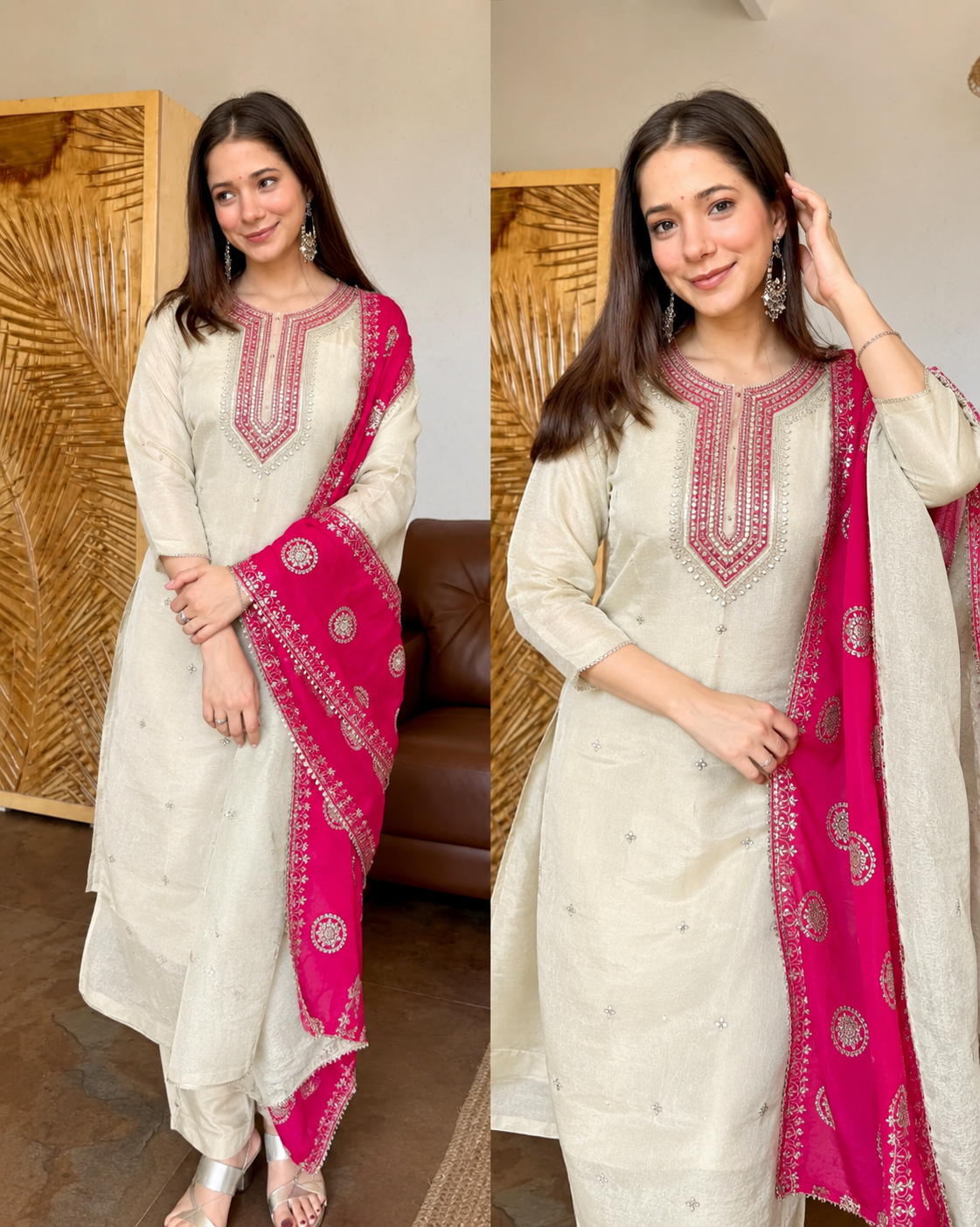 MEERA IVORY TISSUE SILK SUIT SET