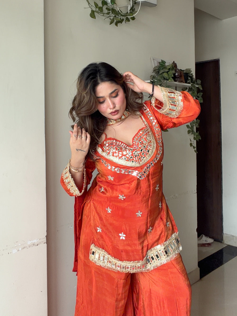 KASHISH PREMIUM RUST TISSUE 4-PIECE BUSTIER INDO SET