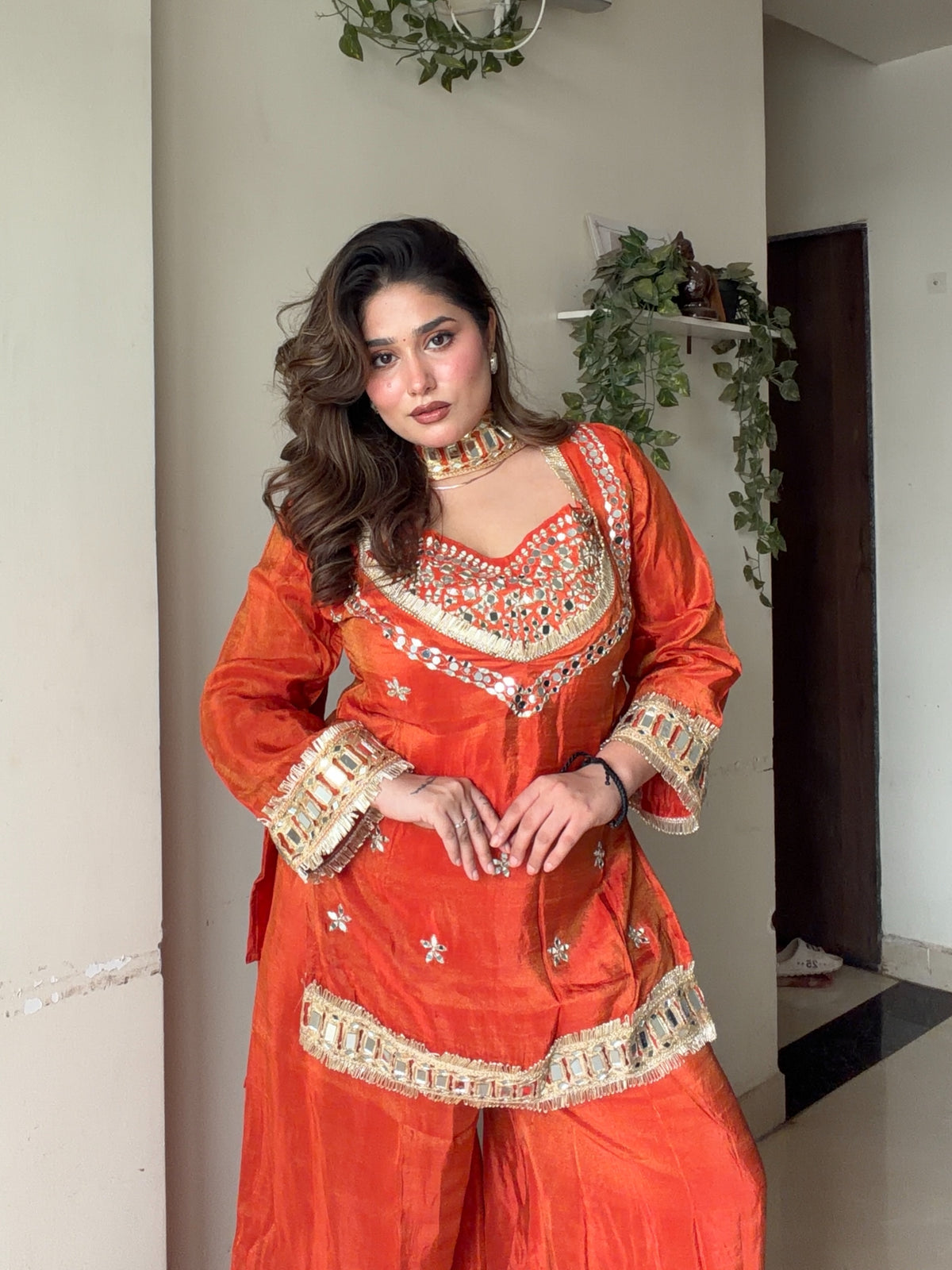 KASHISH PREMIUM RUST TISSUE 4-PIECE BUSTIER INDO SET