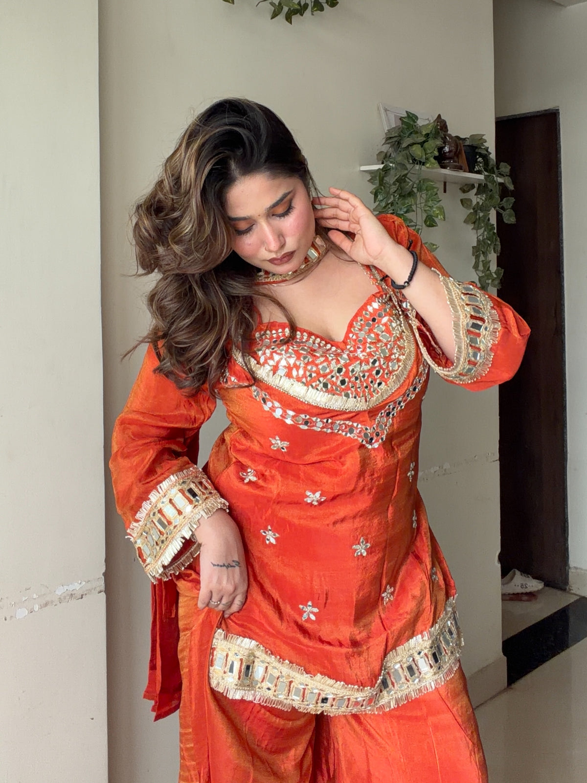 KASHISH PREMIUM RUST TISSUE 4-PIECE BUSTIER INDO SET