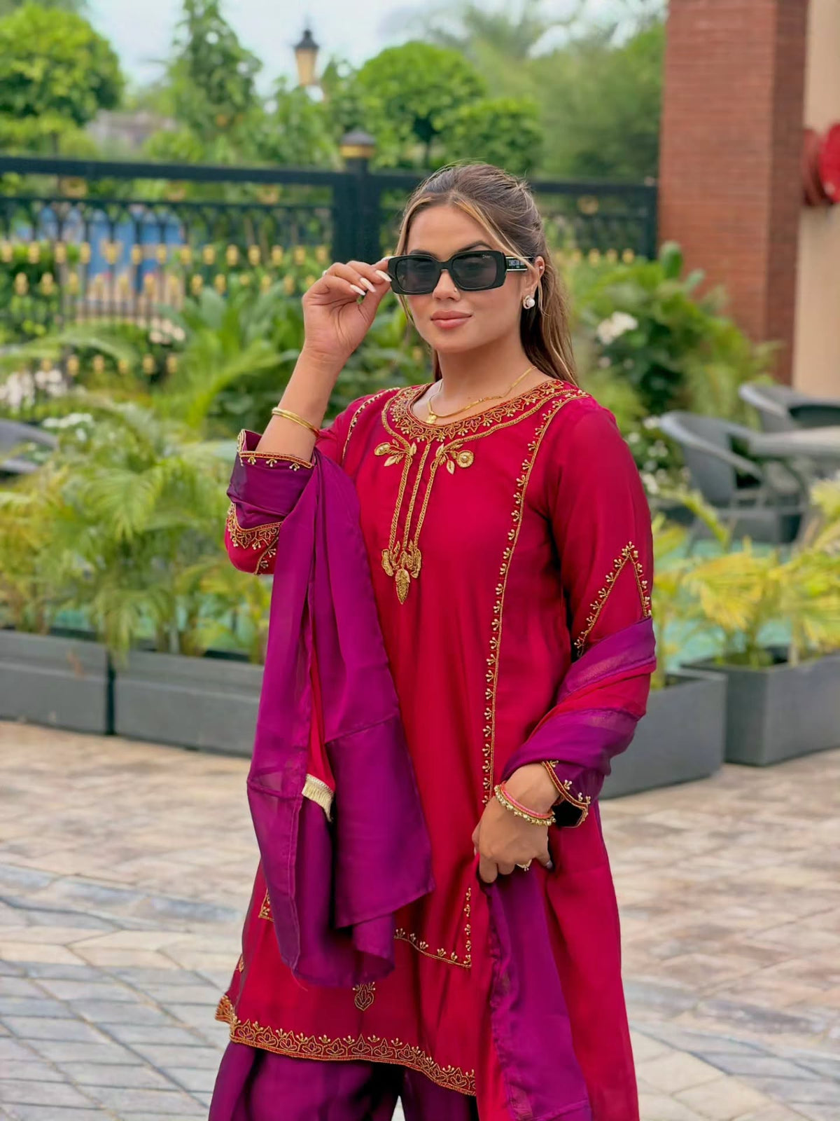 KARWACHAUTH SPECIAL PREMIUM SHIMMER SILK DESGINER HANDWORK FARSHI SUIT
