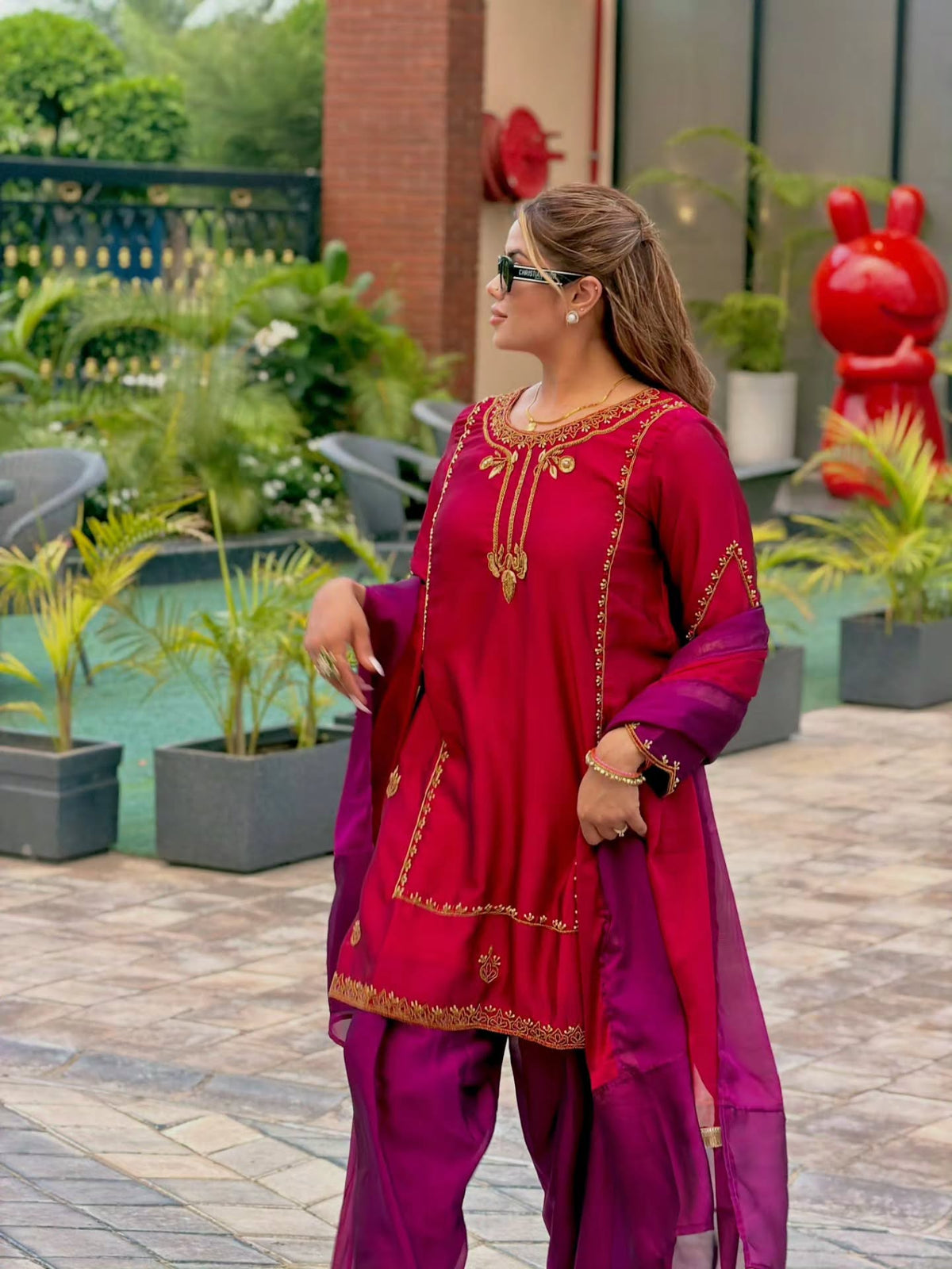 KARWACHAUTH SPECIAL PREMIUM SHIMMER SILK DESGINER HANDWORK FARSHI SUIT