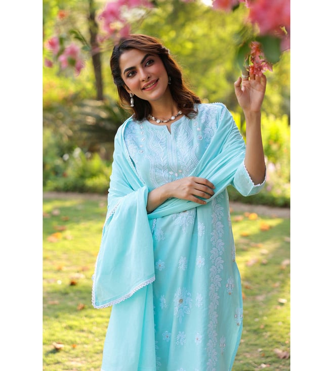 SARGAM AQUA PURE MUL COTTON CHIKANKARI SUIT SET