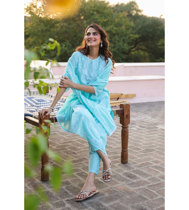 SARGAM AQUA PURE MUL COTTON CHIKANKARI SUIT SET