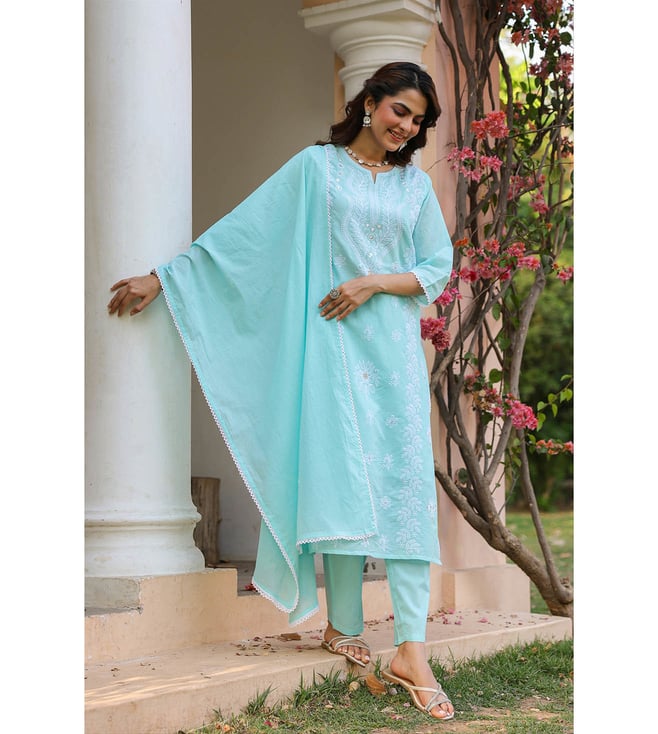 SARGAM AQUA PURE MUL COTTON CHIKANKARI SUIT SET