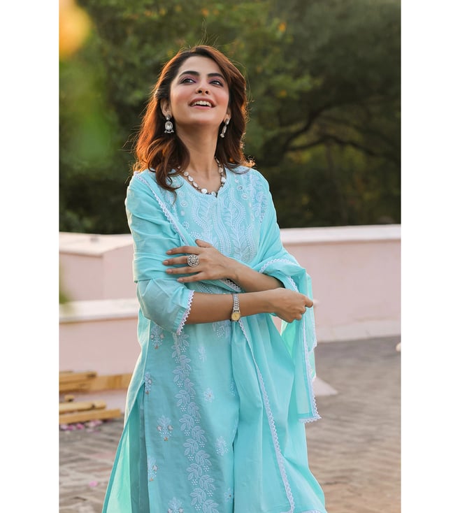 SARGAM AQUA PURE MUL COTTON CHIKANKARI SUIT SET
